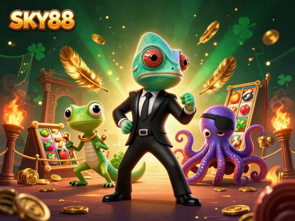 Experience thrilling gaming action with SKY88's vibrant 3D casino adventure featuring dynamic characters.