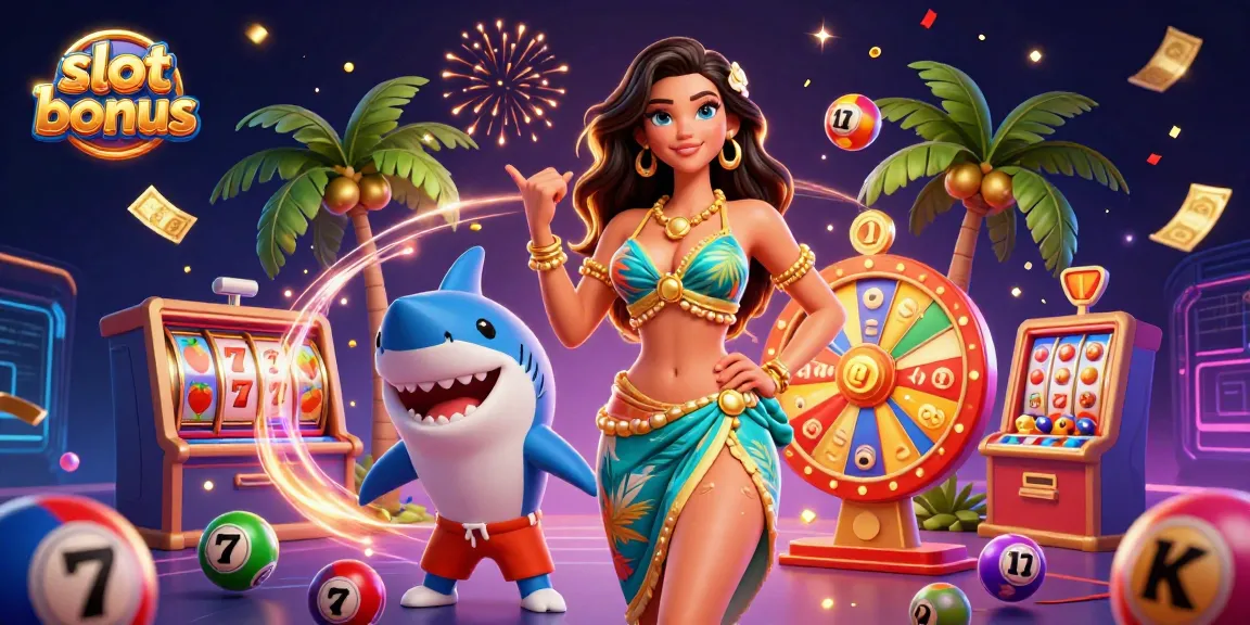 Engage with thrilling slot bonuses in an energetic casino scene featuring colorful elements and characters.
