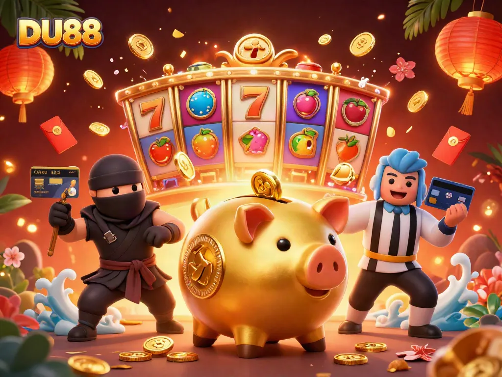 Experience thrilling luck with DU88's enchanting casino characters surrounded by rich gaming elements