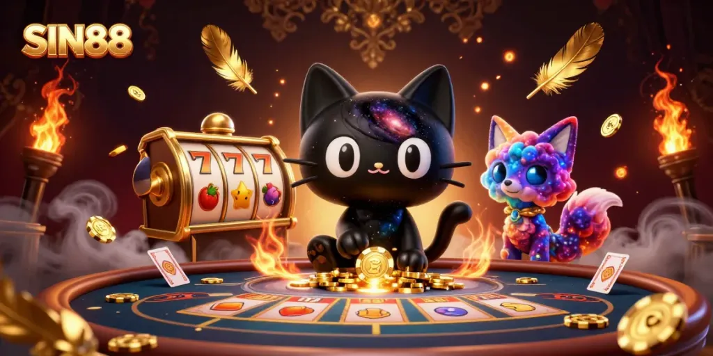 SIN88 players experience thrilling wins at an attractive cosmic casino with vibrant characters and games.