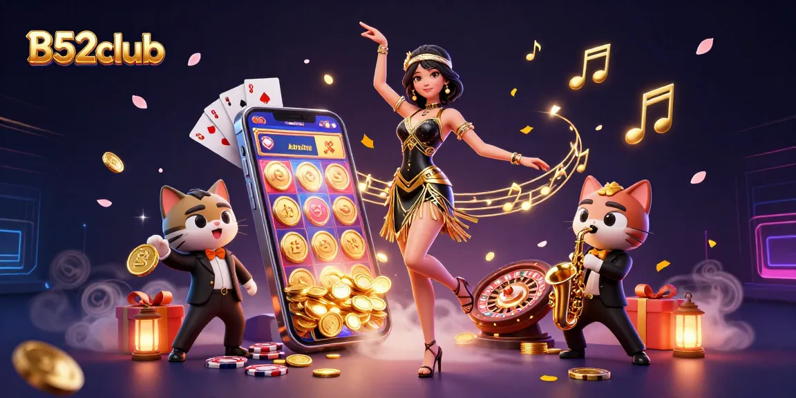 Join the gaming action at B52club with dynamic characters and exciting casino elements.