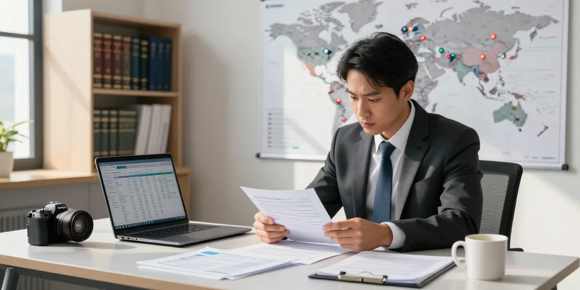 Focused investigation into asset tracing with financial documents and software in a professional office.