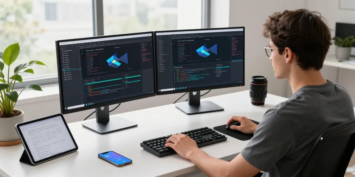 Developer using 纸飞机中文版 in a modern workspace with multiple screens and a tech-focused setup.
