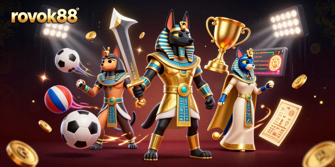 Engage with rokok88's thrilling games featuring an ancient Egyptian warrior amidst exciting sports elements.