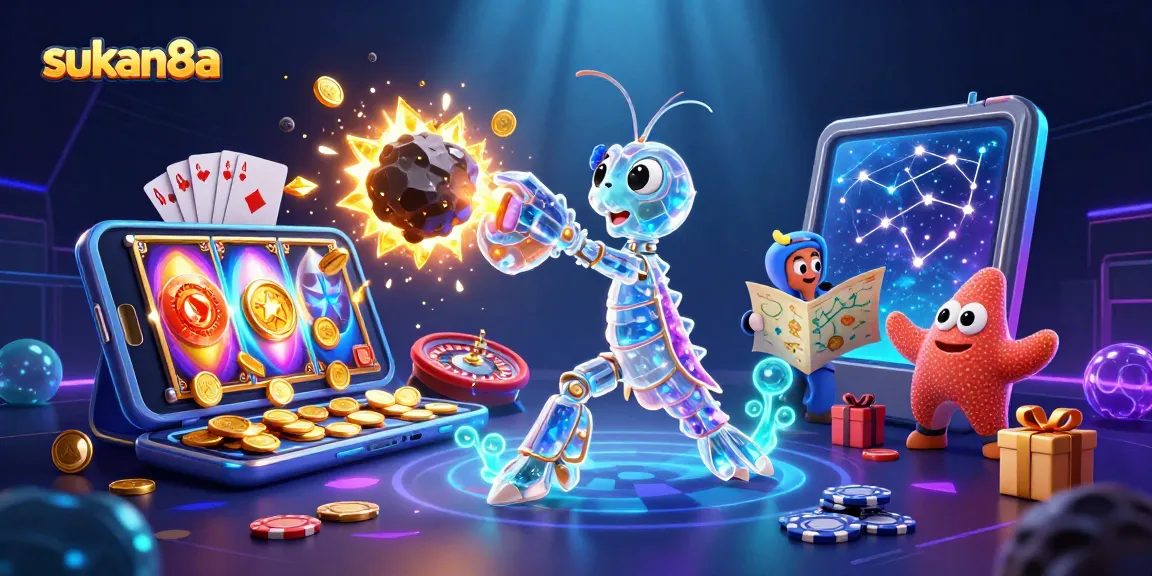 Experience excitement with sukan8a as the mantis shrimp battles for golden gems amidst vibrant casino elements.