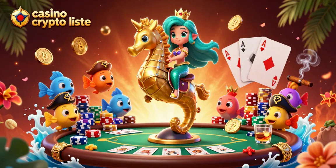 Jouer sur la liste des casinos crypto avec une illustration animée d'une princesse sirène et un hippocampe.