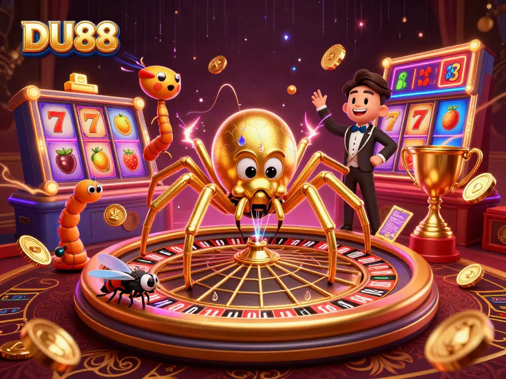 Engage with DU88’s thrilling gaming experience featuring a golden spider and centipede in a roulette scene.