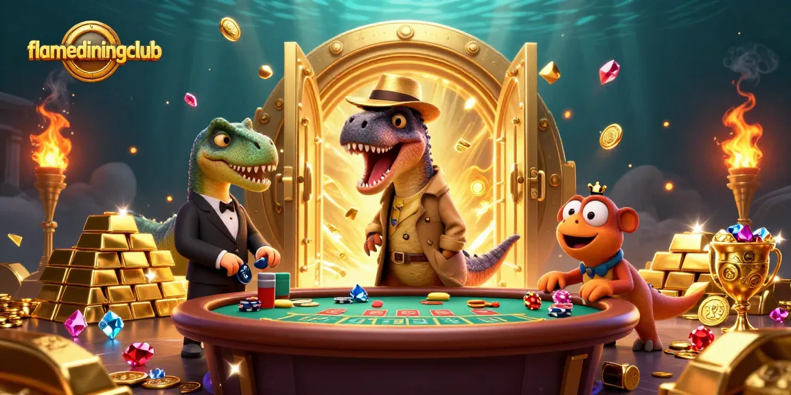 Flamediningclub showcases a thrilling casino scene filled with excitement and treasures, perfect for gamblers.