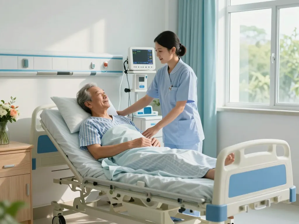 giường bệnh nhân in a serene hospital room, patient comfort with medical support