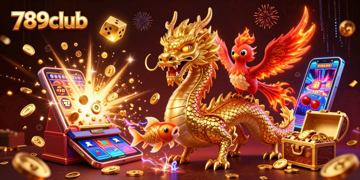 Experience thrilling gameplay with 789club's rich casino scene featuring a golden dragon and koi fish.