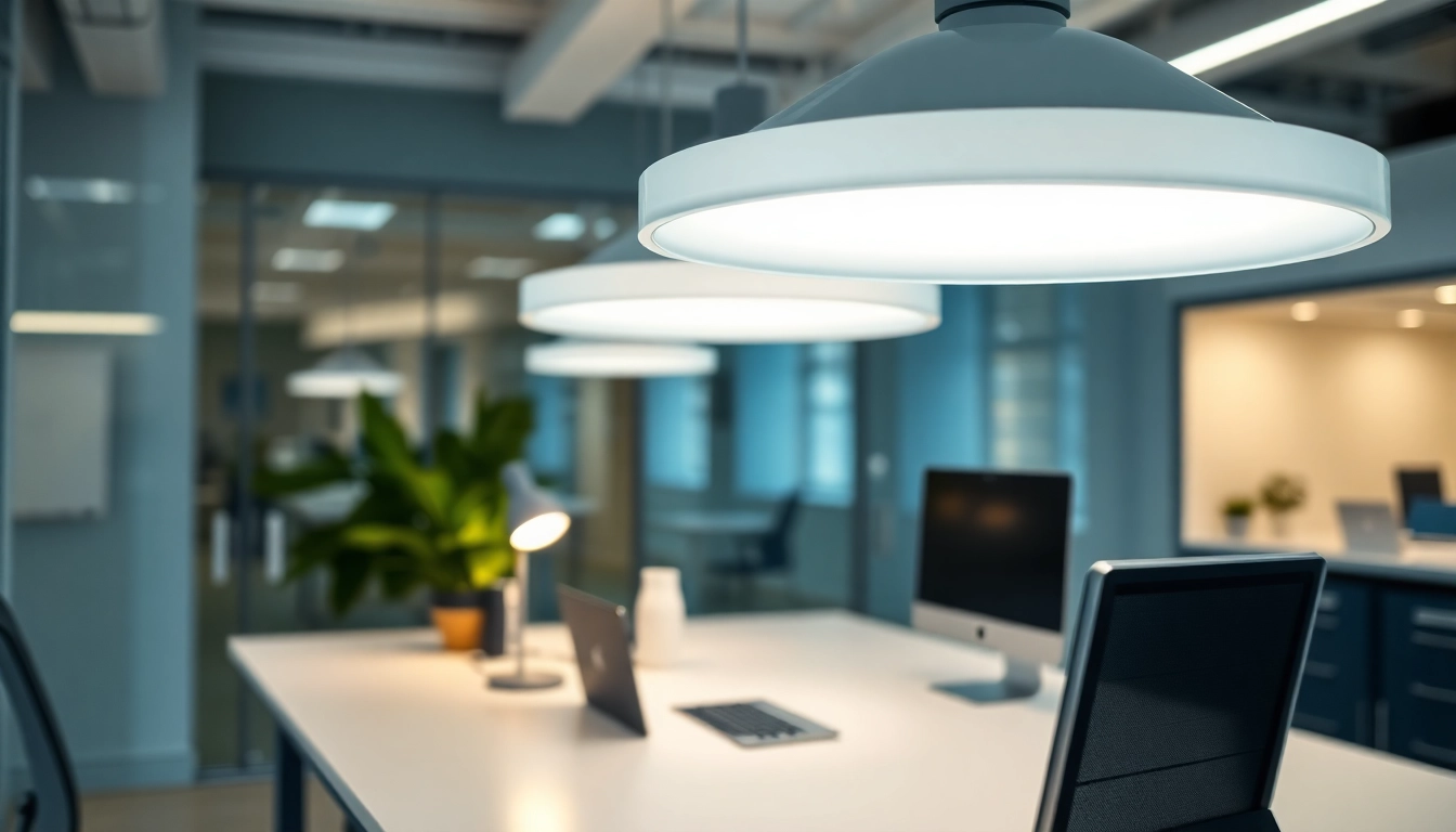 Sleek Illumination enhancing a modern workspace with minimalist design and ambient lighting.