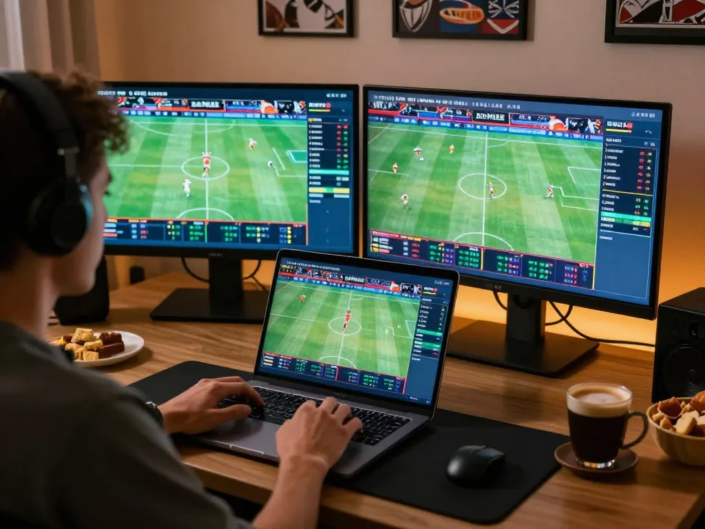 Engaged user placing bets on 92slot with multiple sports events displayed on their laptop.