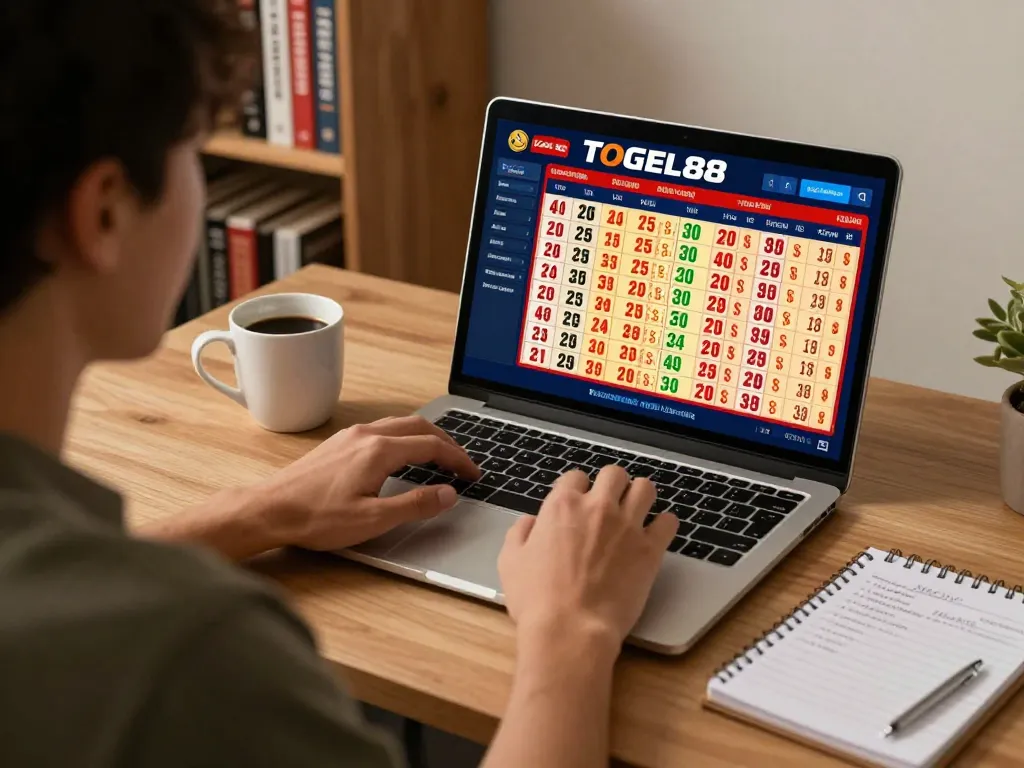 Engaging in online 4D lottery betting activities on TOGEL88, showcasing a focused player and strategic setup.