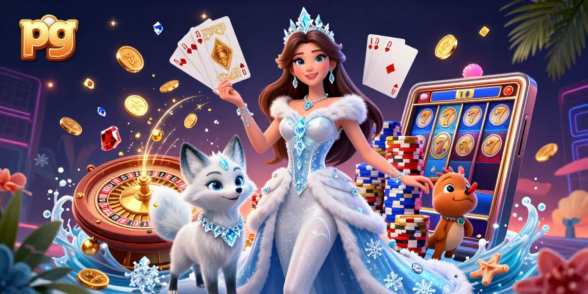 Spin the pg slot reels with golden coins and sparkling gems in a vibrant casino scene.