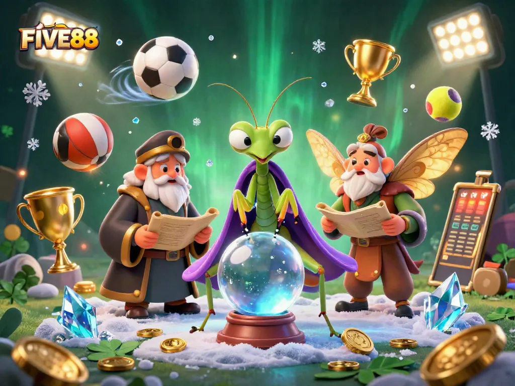 Engage in thrilling gameplay at FIVE88 with sports balls, fortune tellers, and vibrant elements.