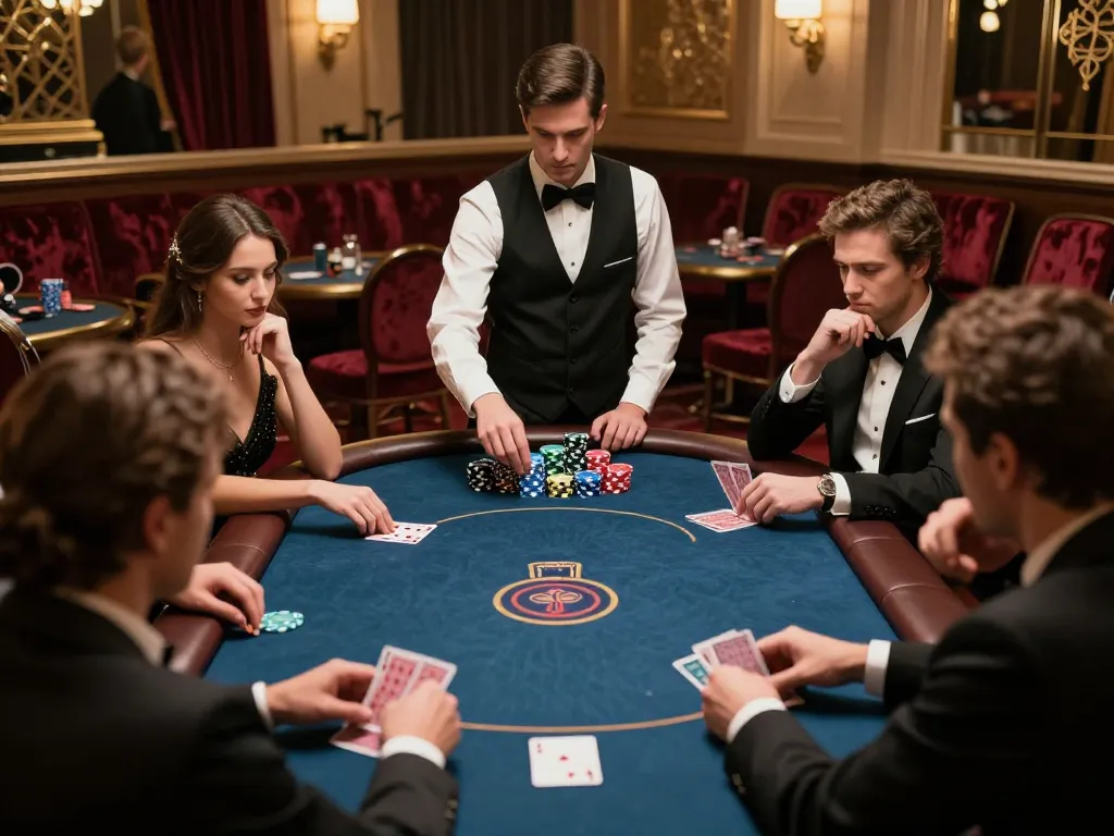 Pemain yang terlibat merencanakan langkah berikutnya di meja poker paris888 di kasino mewah.