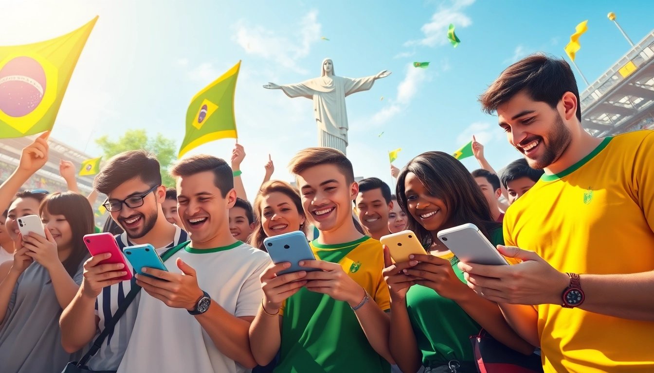 Engaged bettors using top digital platforms for the best sportsbooks Brazil during a vibrant sports event.