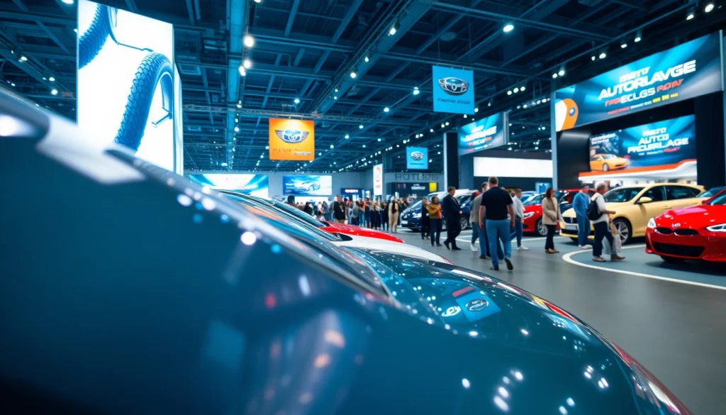 Visitors admiring new models at the Auto Cars Show, showcasing vibrant vehicles and engaging displays.