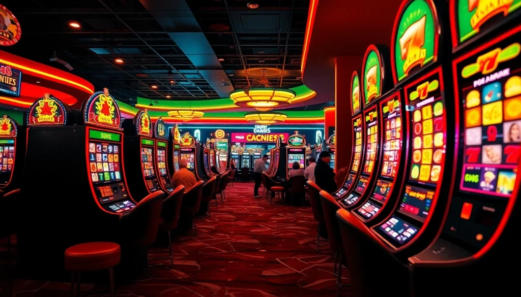 Menggunakan slot deposit pulsa yang menarik di mesin slot berwarna-warni di kasino.