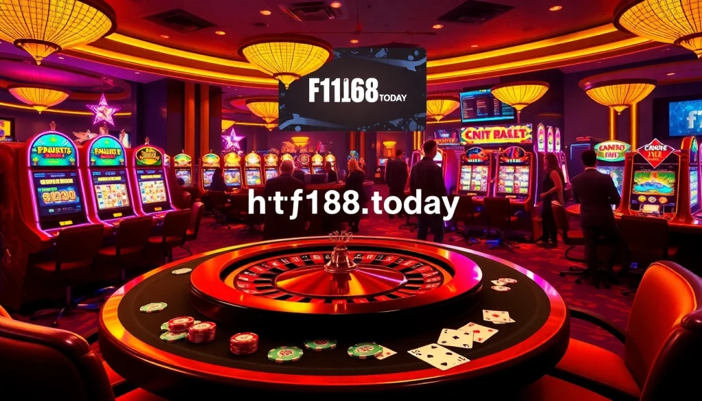 Engage with the thrilling gaming experience at https://f168.today/ featuring vibrant casino tables and exciting slot machines.