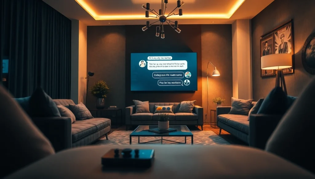 Engaging interactive scene illustrating sex chat AI in a modern, intimate setting.