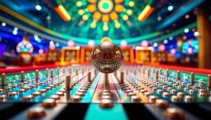 Memperlihatkan permainan situs plinko yang menarik di latar belakang kasino digital.