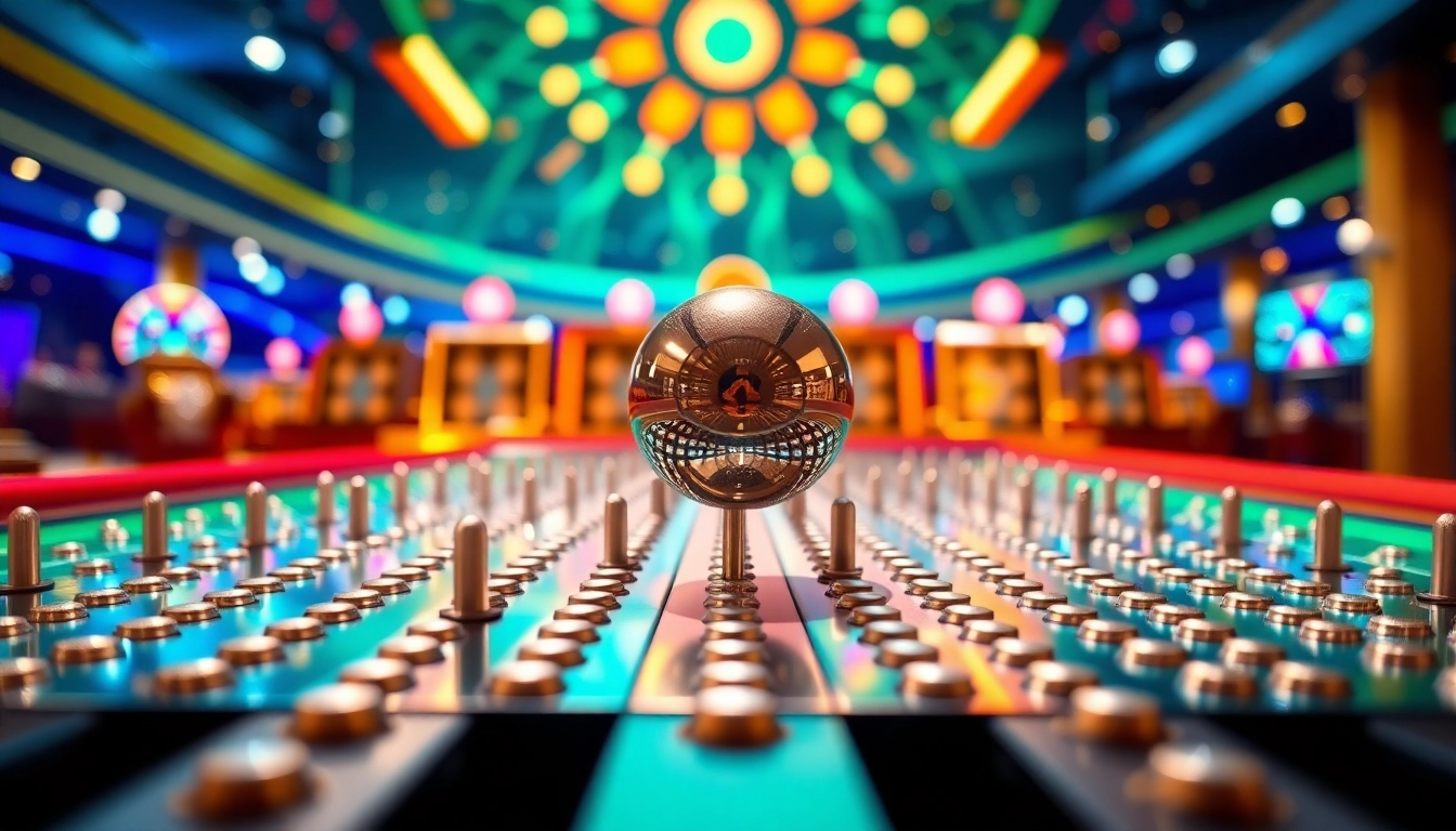 Memperlihatkan permainan situs plinko yang menarik di latar belakang kasino digital.