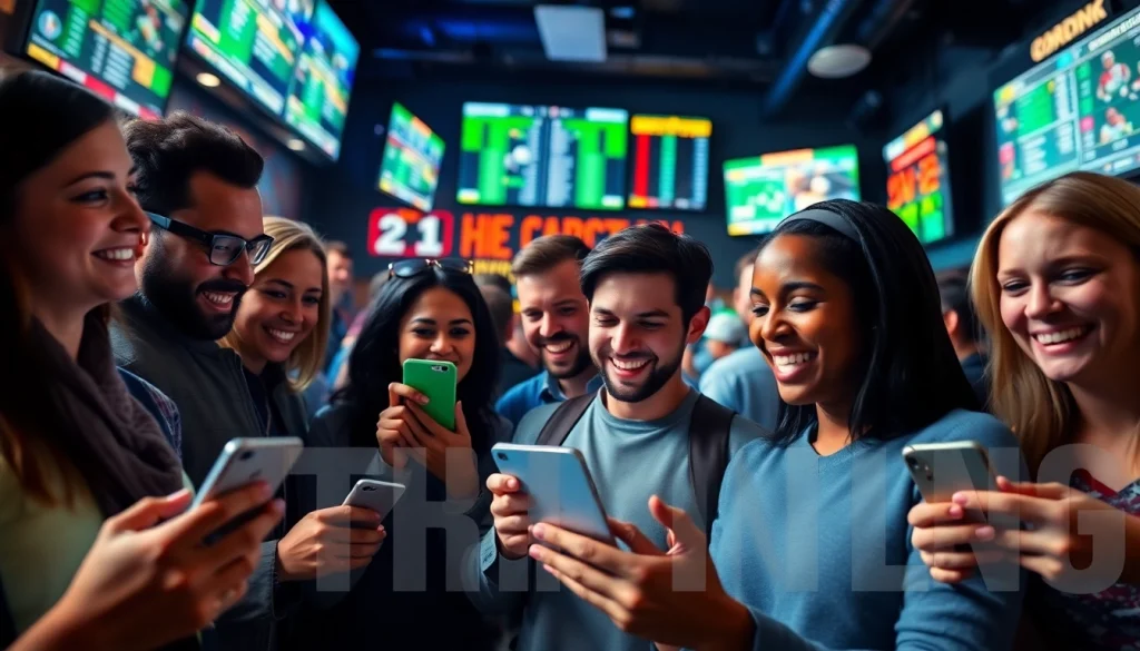 Engaged bettors enjoying online sports betting South Carolina in a vibrant sports bar setting.