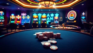 Play exciting games at W88 link with vibrant slots and elegant poker tables in a luxurious setting.