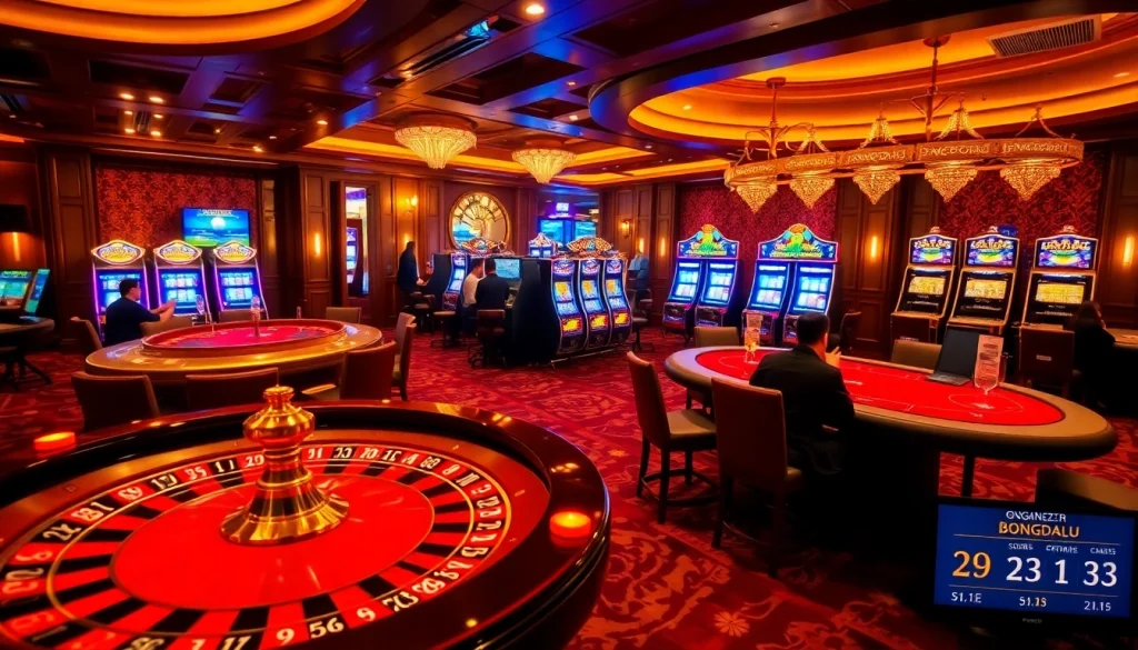Bongdalu highlights an exciting casino scene with roulette, poker, and slot machines.