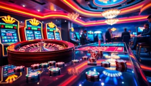 Engaging scene of gamblers using sbobet link alternatif, featuring online slots and poker action.