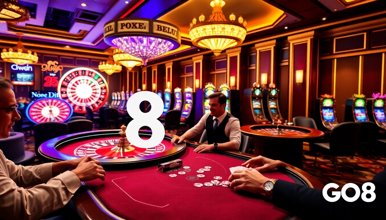 Players engage in high-stakes poker at GO8's luxurious casino table.