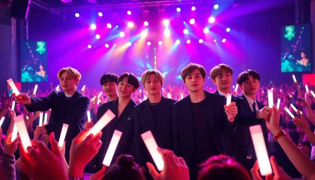 BTS news showcasing the dynamic performance of the band with vibrant stage lights.