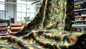 Bekijk legerprint stof in detail met veelzijdige camouflagemotieven en texturen.