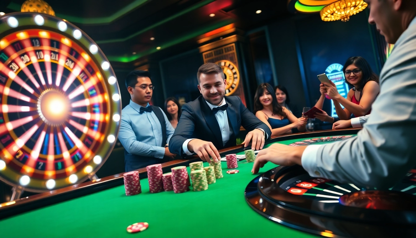 S8 casino scene with vibrant poker table and glowing slot machine, capturing thrilling gambling excitement.