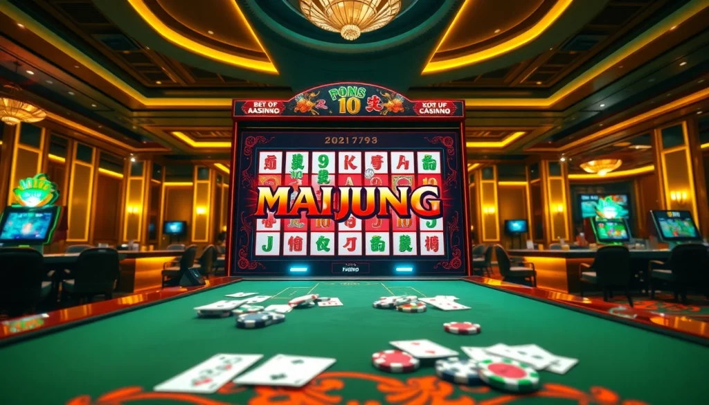 Play mahjong slot demo in a luxurious casino setting with vibrant graphics and engaging atmosphere.