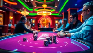 Players enjoying a thrilling game at Onicplay, showcasing intense poker action and vibrant casino atmosphere.