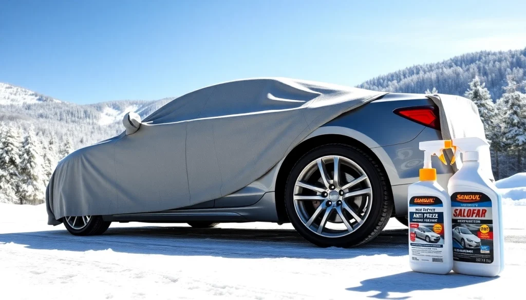 winter car protection Chattanooga demonstrated on a parked vehicle with scenic winter background.
