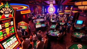 Play the engaging mahjong slot demo while enjoying a thrilling casino atmosphere with vibrant colors and excitement.