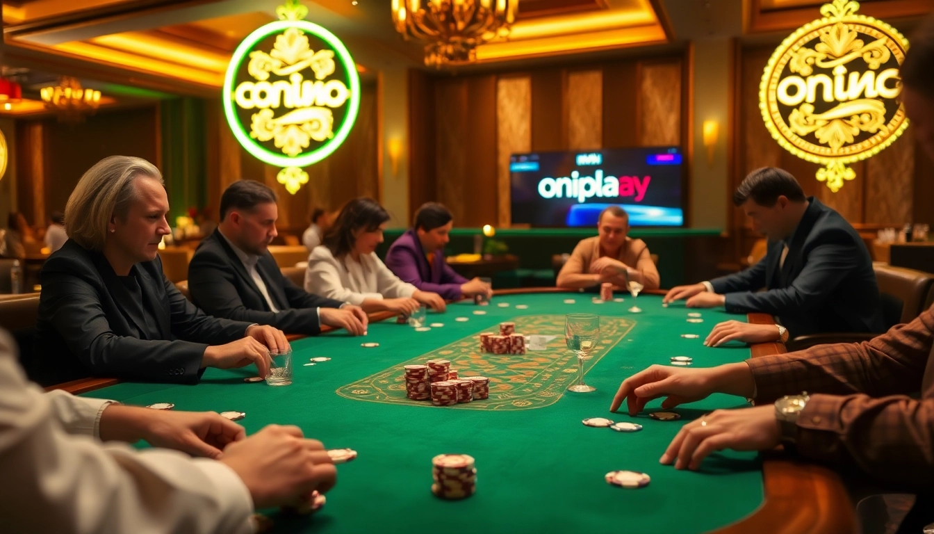 Experience the excitement of onicplay at a luxurious casino poker table with vibrant gameplay.