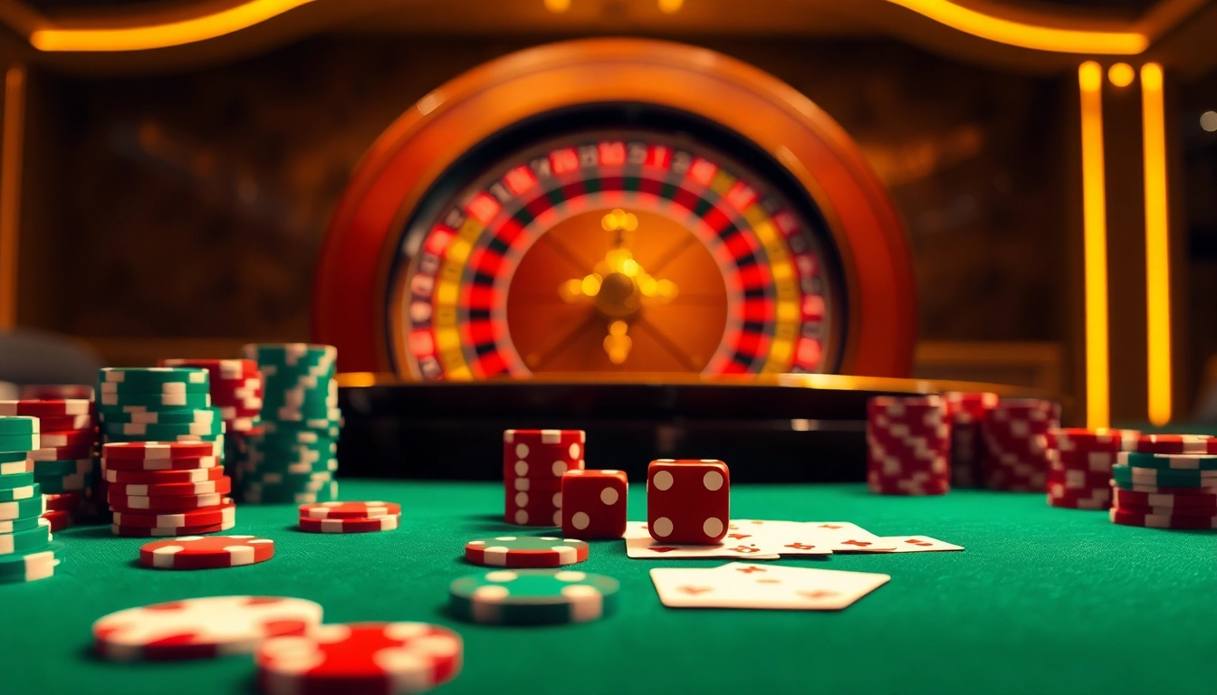 Vivez des moments palpitants dans un casino fiable en ligne avec une table de jeu en ligne vibrante remplie de jetons de poker et de cartes.