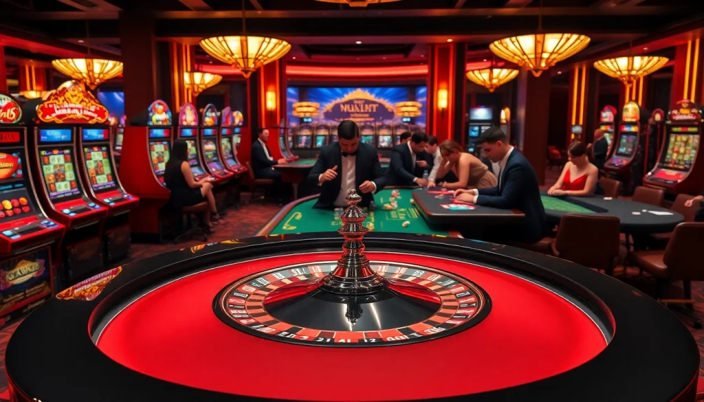 Joueurs enthousiastes à une table de casino fiable en ligne, participant à des actions palpitantes de poker et de roulette.