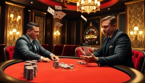 Participer à une partie de poker à enjeux élevés dans un casino en ligne fiable, illustrant l'excitation et le luxe.