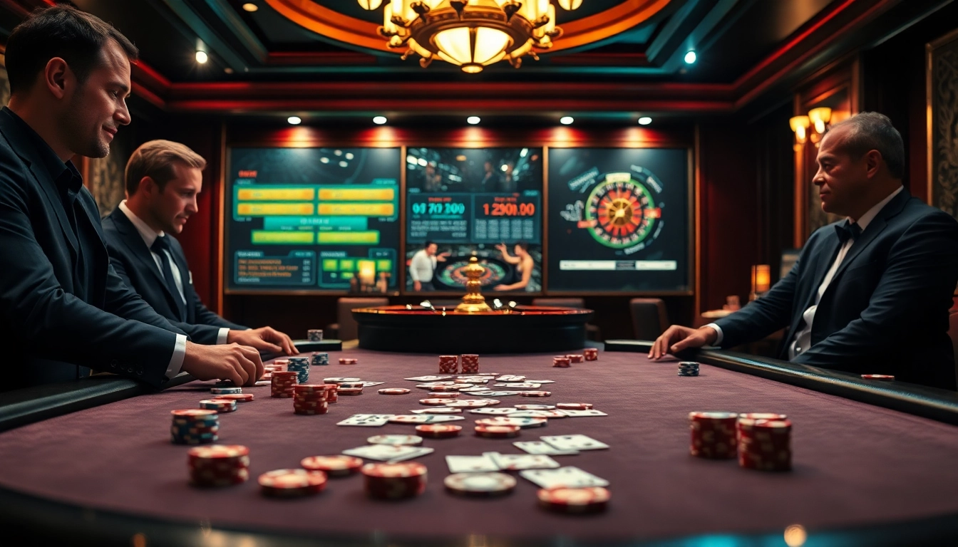 Vivez l'excitation du casino fiable en ligne avec des joueurs professionnels à une table de poker luxueuse.