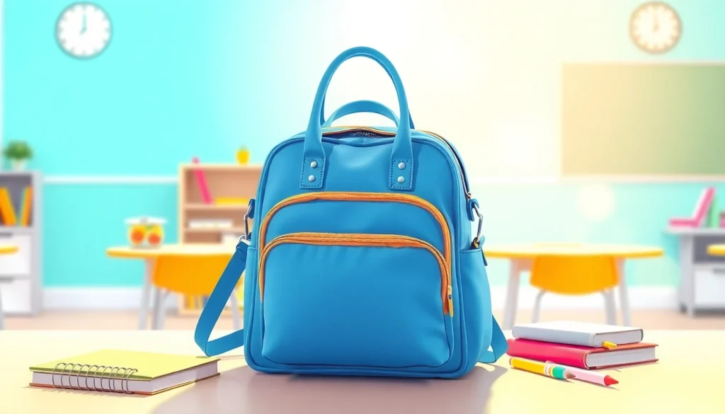 Handtasche für Schulen in einem klassischen Klassenzimmer-Setting, perfekt für Schüler.