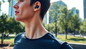 Person jogging with Bone X1 Bone Conduction Headphones in an urban park highlights active lifestyle.