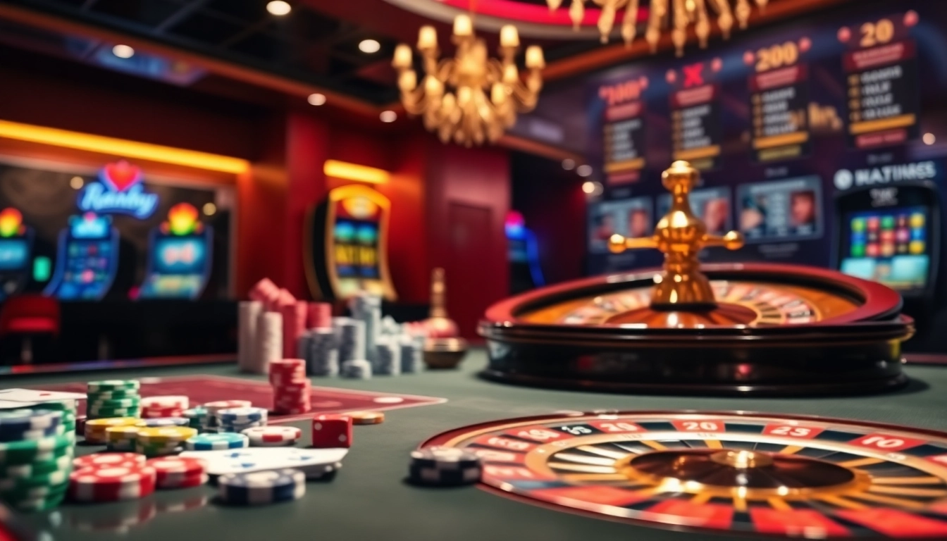 Casino en ligne France présentant des jetons de poker vibrants et une roulette dans un environnement numérique luxueux.