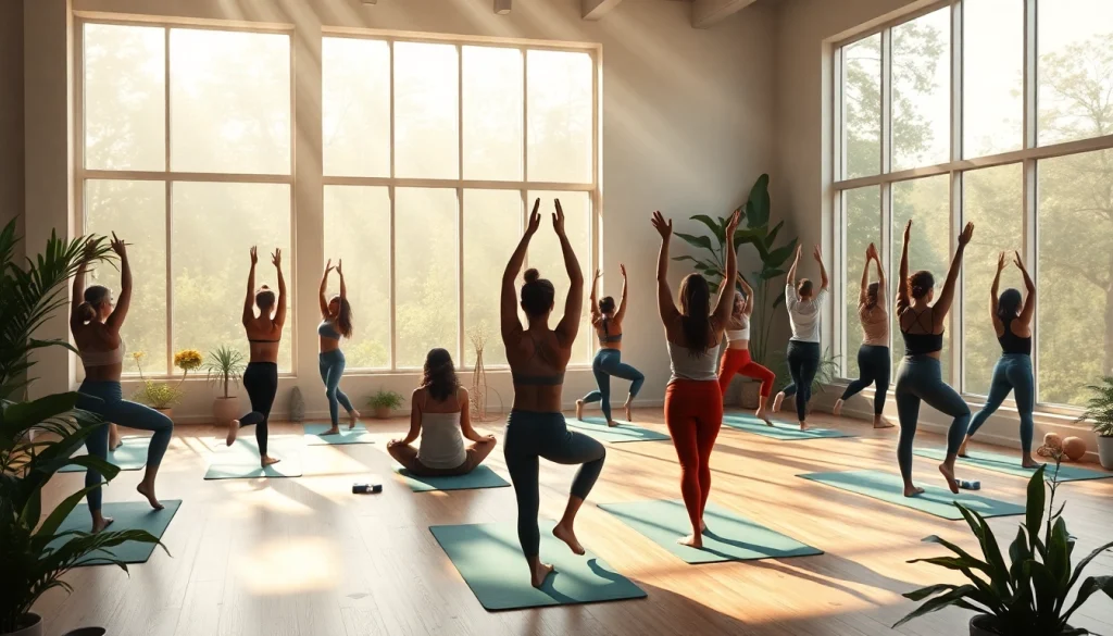 多様な参加者と共に、明るい太陽光が差し込む静かなヨガスタジオで最高のホットヨガおすすめを体験してください。