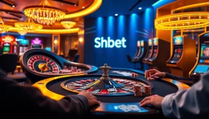 Experience high-stakes gaming at Shbet, where colorful slot machines and a vibrant roulette wheel create an exciting atmosphere.