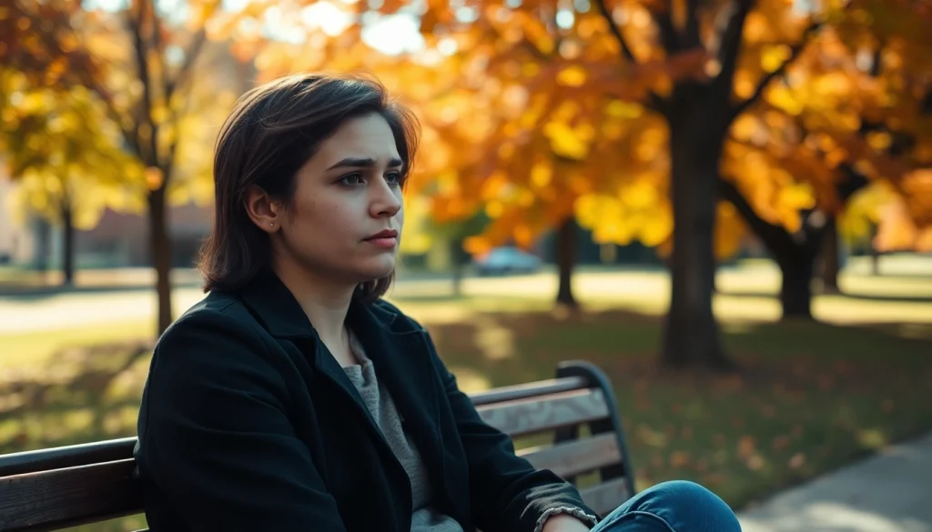 Reflecting on depression symptoms, a person sits peacefully amid autumn leaves.
